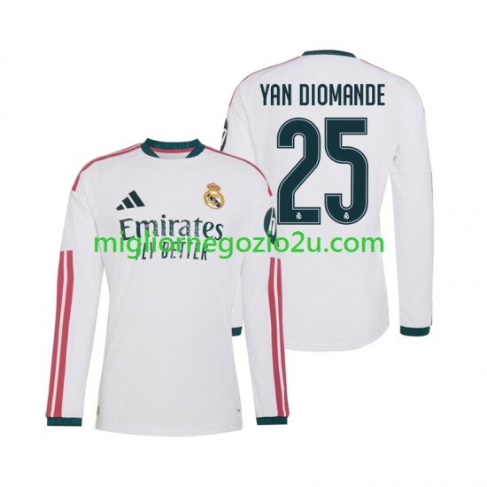 Maglia Real Madrid Yan Diomande 25 Uomo Casa Divisa 2026-2027 Manica Lunga