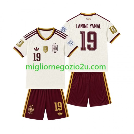 Maglia Spagna 2-star Lamine Yamal 19 Bambino Trasferta Divisa 2026-2027 Manica Corta