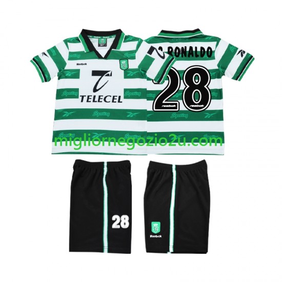 Maglia Sporting CP Cristiano Ronaldo 28 2000 Retro Bambino Casa Divisa 1999 Manica Corta