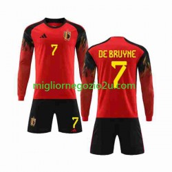 Maglia Belgio De Bruyne 7 Bambino Casa Divisa Mondiali 2022 Manica Lunga