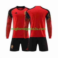 Maglia Belgio Bambino Casa Divisa Mondiali 2022 Manica Lunga