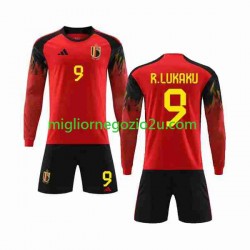 Maglia Belgio R.LUKAKU 9 Bambino Casa Divisa Mondiali 2022 Manica Lunga