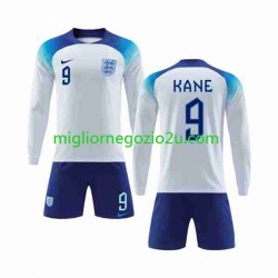 Maglia Inghilterra Kane 9 Bambino Casa Divisa Mondiali 2022 Manica Lunga