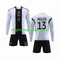 Maglia Germania MULLER 13 Bambino Casa Divisa Mondiali 2022 Manica Lunga