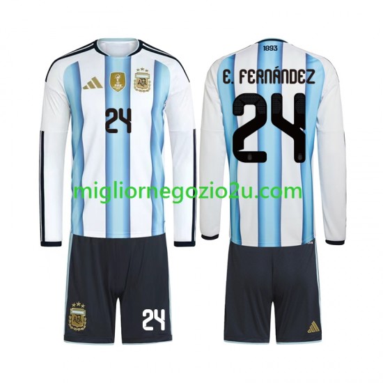 Maglia Argentina Enzo Fernandez 24 Bambino Casa Divisa Mondiali 2026 Manica Lunga