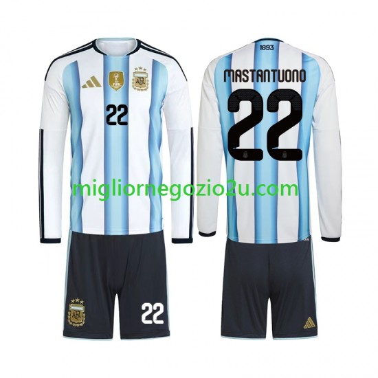 Maglia Argentina Franco Mastantuono 22 Bambino Casa Divisa Mondiali 2026 Manica Lunga