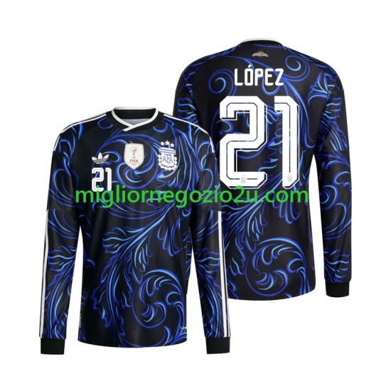 Maglia Argentina Jose Manuel Lopez 21 Uomo Trasferta Divisa Mondiali 2026 Manica Lunga