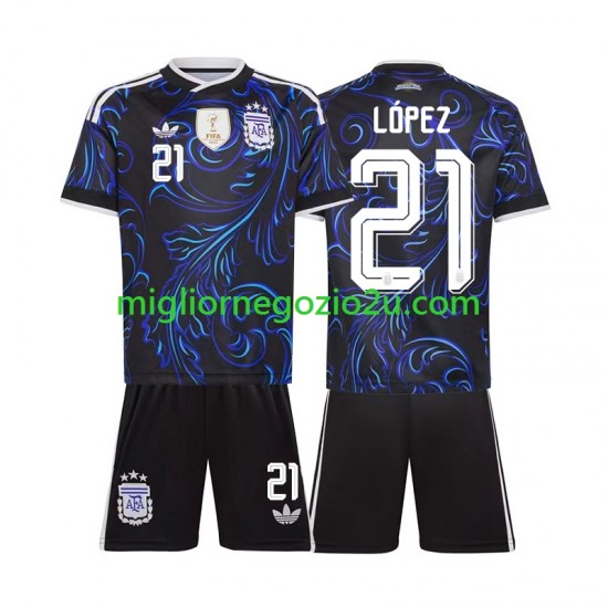 Maglia Argentina Jose Manuel Lopez 21 Bambino Trasferta Divisa Mondiali 2026 Manica Corta