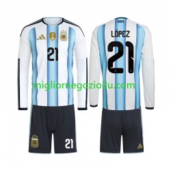 Maglia Argentina Jose Manuel Lopez 21 Bambino Casa Divisa Mondiali 2026 Manica Lunga