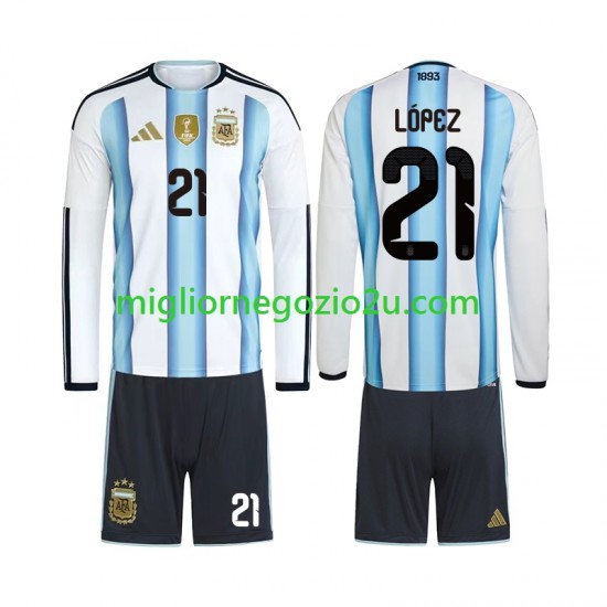 Maglia Argentina Jose Manuel Lopez 21 Bambino Casa Divisa Mondiali 2026 Manica Lunga