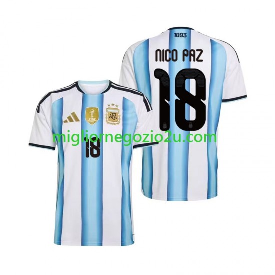 Maglia Argentina Nico Paz 18 Uomo Casa Divisa Mondiali 2026 Manica Corta