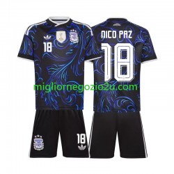 Maglia Argentina Nico Paz 18 Bambino Trasferta Divisa Mondiali 2026 Manica Corta