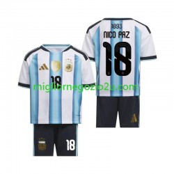 Maglia Argentina Nico Paz 18 Bambino Casa Divisa Mondiali 2026 Manica Corta