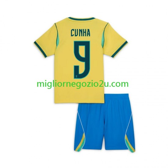 Maglia Brasile Matheus Cunha 9 Chidlren Casa Divisa Mondiali 2026 Manica Corta