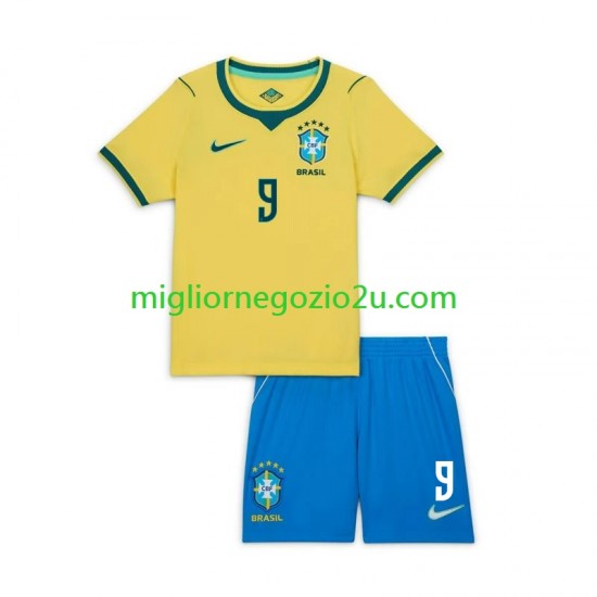 Maglia Brasile Matheus Cunha 9 Chidlren Casa Divisa Mondiali 2026 Manica Corta