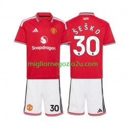 Maglia Manchester United Benjamin Sesko 30 Bambino Casa Divisa 2026-2027 Manica Corta