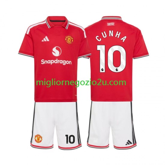 Maglia Manchester United Matheus Cunha 10 Bambino Casa Divisa 2026-2027 Manica Corta