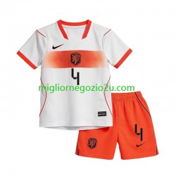 Maglia Paesi Bassi Virgil van Dijk 4 Bambino Trasferta Divisa Mondiali 2026 Manica Corta