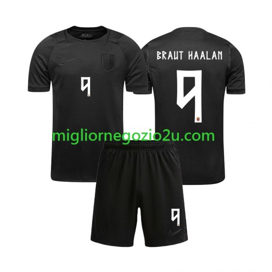 Maglia Norvegia Braut Haaland 9 Bambino Trasferta Divisa Mondiali 2026 Manica Corta