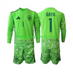 Maglia Spagna David Raya 1 6th Green color Portiere Bambino Mondiali 2026 Manica Lunga
