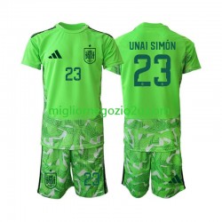 Maglia Spagna Unai Simon 23 6th Green color Portiere Bambino Mondiali 2026 Manica Corta