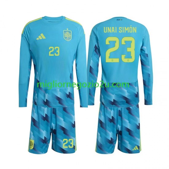 Maglia Spagna Unai Simon 23 Portiere Bambino Casa Divisa Mondiali 2026 Manica Lunga