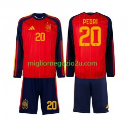 Maglia Spagna Pedri 20 Bambino Casa Divisa Mondiali 2026 Manica Lunga