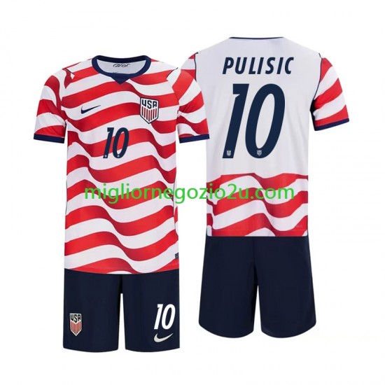 Maglia Stati Uniti Christian Pulisic 10 Bambino Casa Divisa Mondiali 2026 Manica Corta