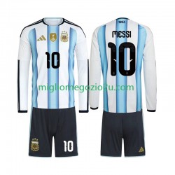Maglia Argentina Lionel Messi 10 Bambino Casa Divisa Mondiali 2026 Manica Lunga