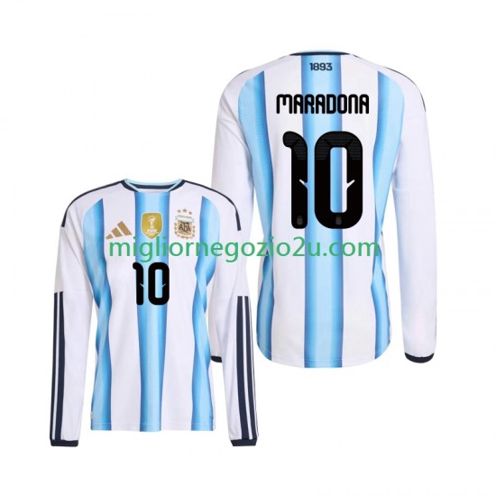 Maglia Argentina Maradona 10 Uomo Casa Divisa Mondiali 2026 Manica Lunga