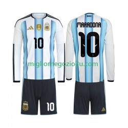 Maglia Argentina Maradona 10 Bambino Casa Divisa Mondiali 2026 Manica Lunga