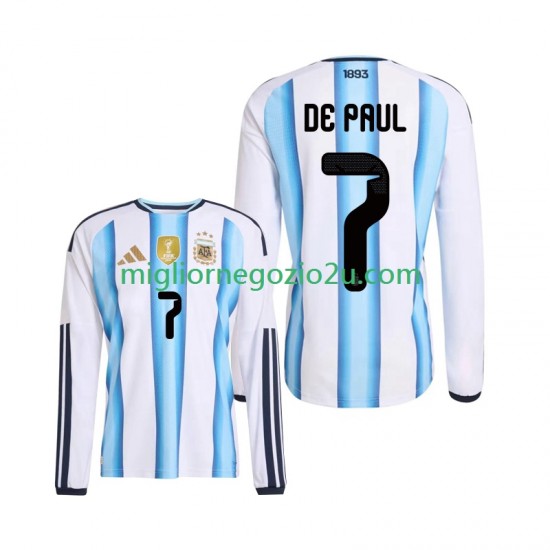 Maglia Argentina Rodrigo De Paul 7 Uomo Casa Divisa Mondiali 2026 Manica Lunga