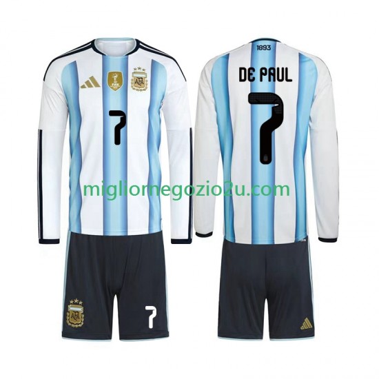 Maglia Argentina Rodrigo De Paul 7 Bambino Casa Divisa Mondiali 2026 Manica Lunga