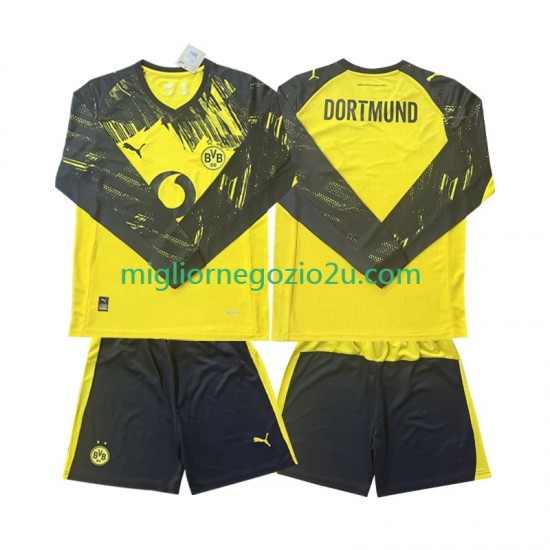 Maglia Borussia Dortmund Bambino Casa Divisa 2025-2026 Manica Lunga