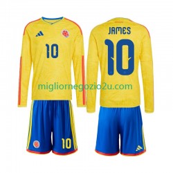 Maglia Colombia James Rodriguez 10 Bambino Casa Divisa Mondiali 2026 Manica Lunga