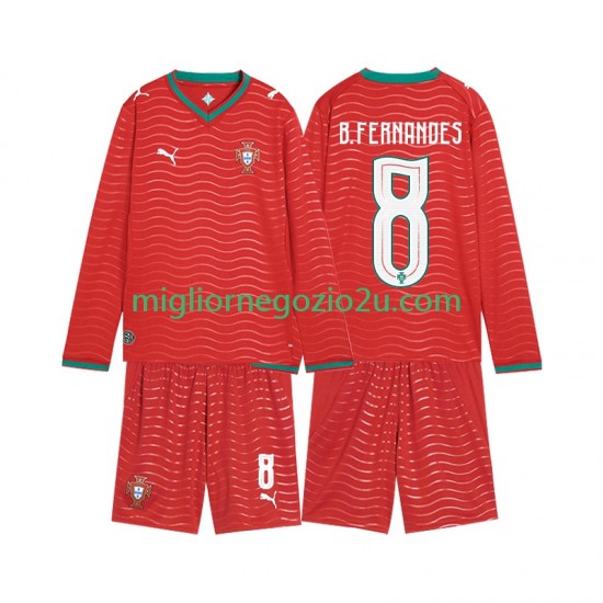 Maglia Portogallo Bruno Fernandes 8 Bambino Casa Divisa Mondiali 2026 Manica Lunga