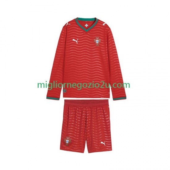 Maglia Portogallo Bambino Casa Divisa Mondiali 2026 Manica Lunga