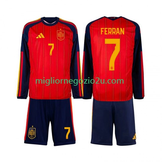 Maglia Spagna Ferran Torres 7 Bambino Casa Divisa Mondiali 2026 Manica Lunga