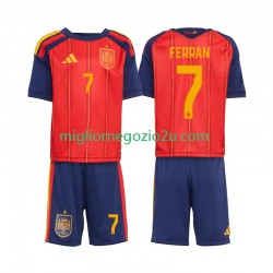 Maglia Spagna Ferran Torres 7 Bambino Casa Divisa Mondiali 2026 Manica Corta