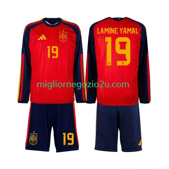 Maglia Spagna Lamine Yamal 19 Bambino Casa Divisa Mondiali 2026 Manica Lunga