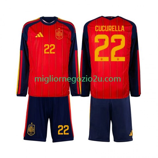 Maglia Spagna Marc Cucurella 22 Bambino Casa Divisa Mondiali 2026 Manica Lunga