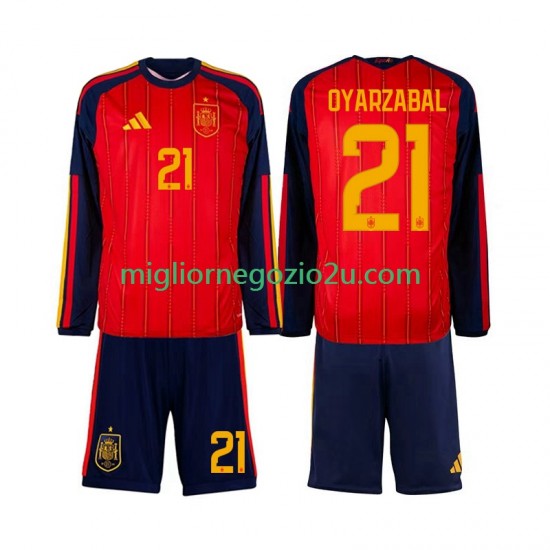 Maglia Spagna Mikel Oyarzabal 21 Bambino Casa Divisa Mondiali 2026 Manica Lunga