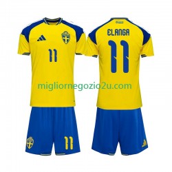 Maglia Svezia Anthony Elanga 11 Bambino Casa Divisa 2026 Manica Corta