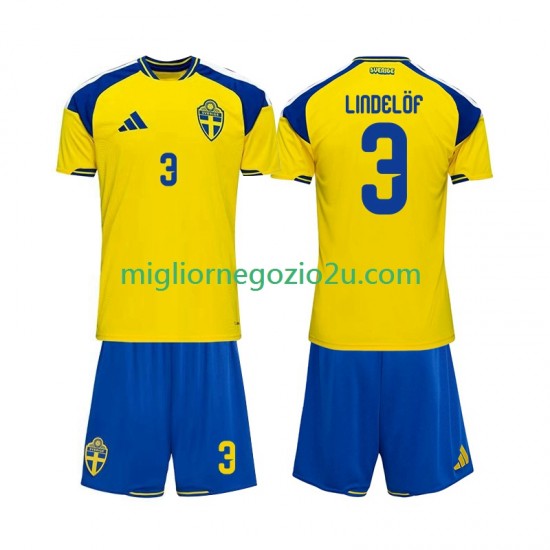 Maglia Svezia Victor Lindelof 3 Bambino Casa Divisa 2026 Manica Corta