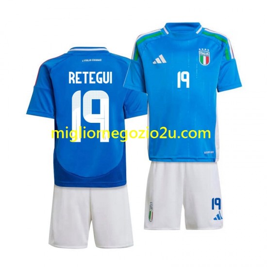 Maglia Italia Mateo Retegui 19 Bambino Casa Divisa 2024 Manica Corta