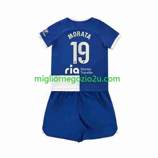 Maglia Atlético Madrid 2 Alvaro Morata 19 Bambino Trasferta Divisa 2023-2024 Manica Corta