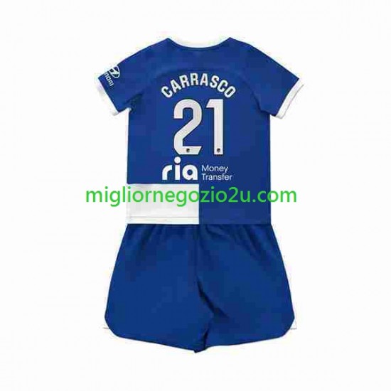 Maglia Atlético Madrid 2 Yannick Carrasco 21 Bambino Trasferta Divisa 2023-2024 Manica Corta