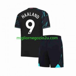 Maglia Manchester City Erling Haaland 9 Bambino Terza Divisa 2023-2024 Manica Corta