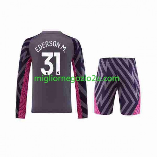 Maglia Manchester City Ederson Moraes 31 Portiere Bambino Trasferta Divisa 2023-2024 Manica Lunga