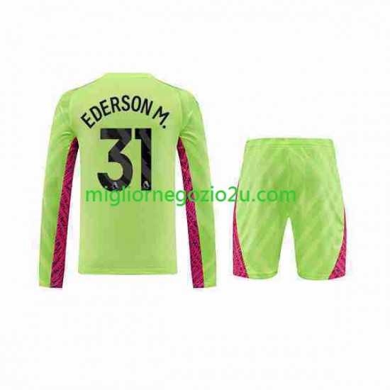 Maglia Manchester City Ederson Moraes 31 Portiere Bambino Terza Divisa 2023-2024 Manica Lunga